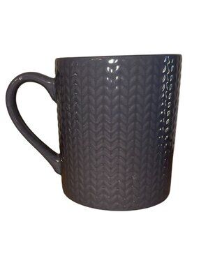 Grey Ceramic Mug With Knitted Pattern Design 16 Oz Dishwasher & Microwave Safe